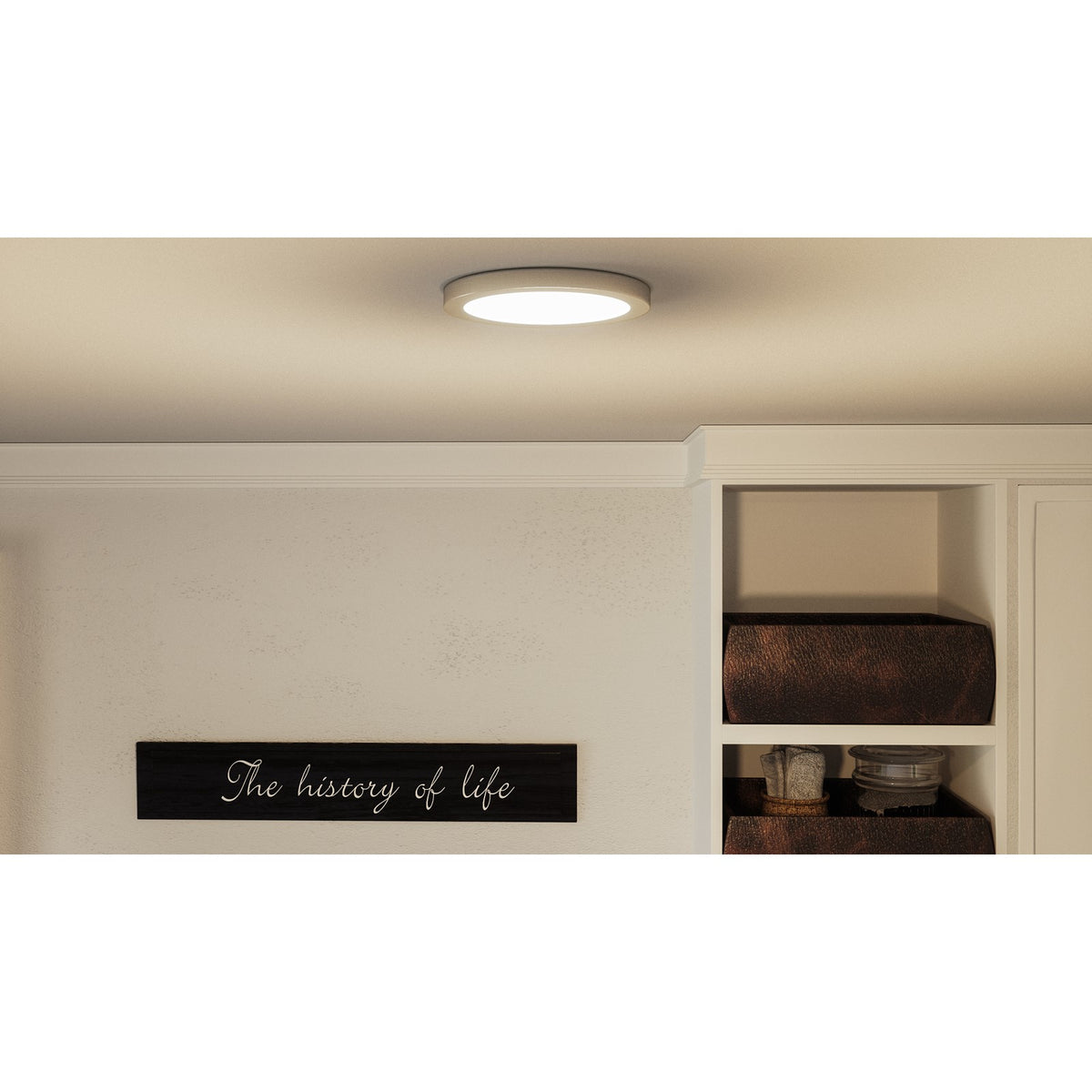 Quoizel Outskirts 8in LED Flush Mount | Contemporary Brushed Nickel Aluminum and White Acrylic | Hallway & Entryway Ceiling Light | Model OST1708BN
