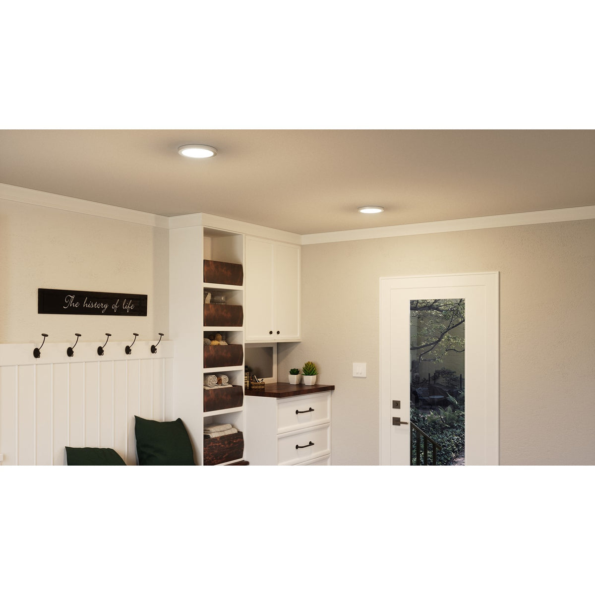 Quoizel Outskirts 8in LED Flush Mount | Contemporary Brushed Nickel Aluminum and White Acrylic | Hallway & Entryway Ceiling Light | Model OST1708BN