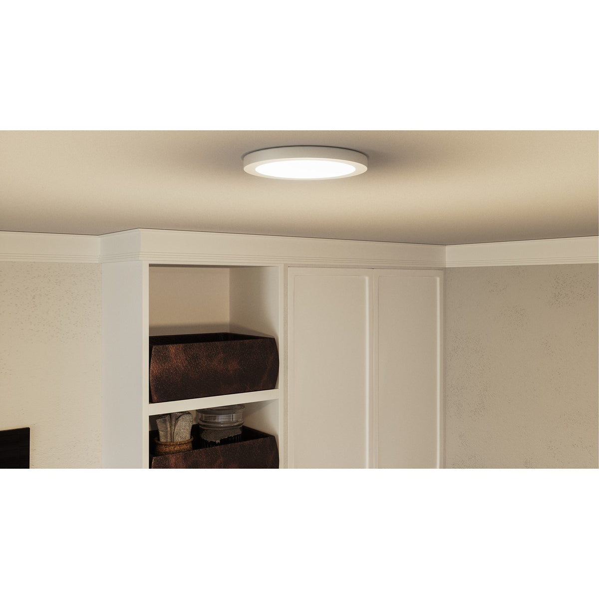 Quoizel Outskirts 8in LED Flush Mount | Contemporary Matte White Aluminum and White Acrylic | Hallway & Entryway Ceiling Light | Model OST1708W