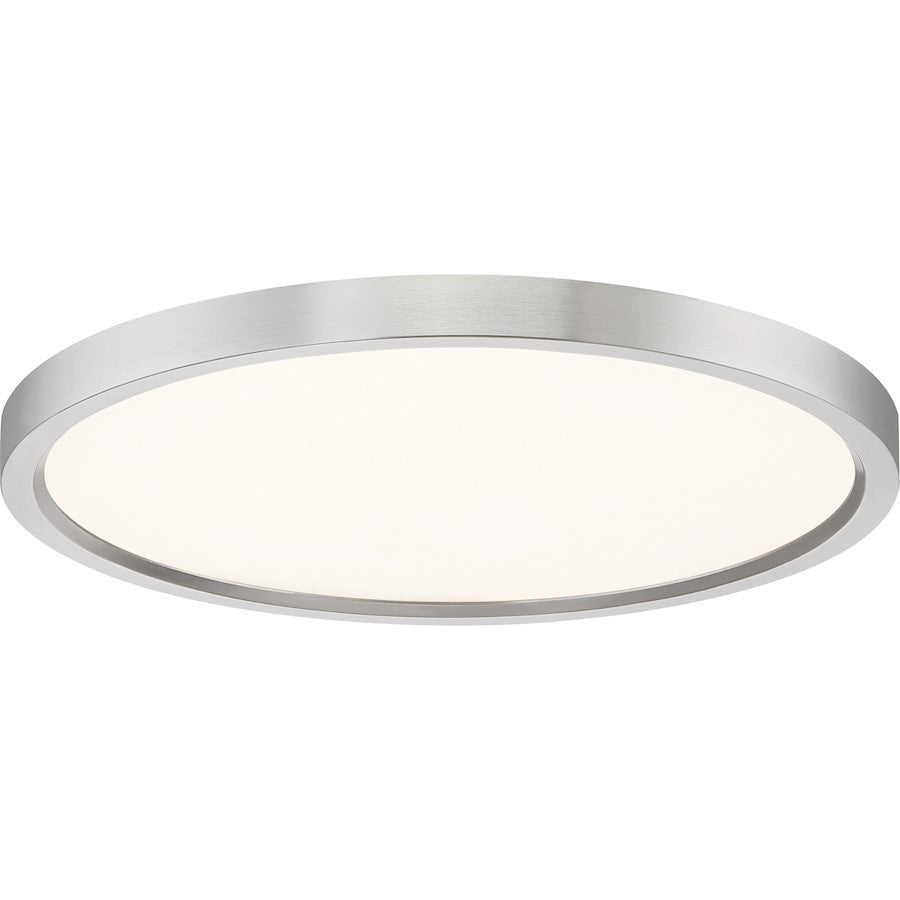 Quoizel Outskirts 15in LED Flush Mount | Modern Brushed Nickel and White Acrylic | Hallway & Bedroom Ceiling Light | 30W Dimmable | Model OST1715BN