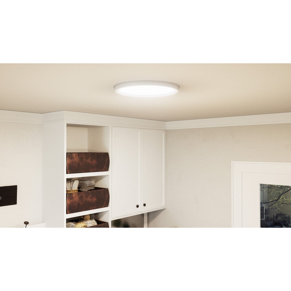 Quoizel Outskirts 15in LED Flush Mount | Contemporary Matte White and White Acrylic | Hallway & Bedroom Ceiling Light | Model OST1715W