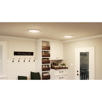 Quoizel Outskirts 15in LED Flush Mount | Contemporary Matte White and White Acrylic | Hallway & Bedroom Ceiling Light | Model OST1715W