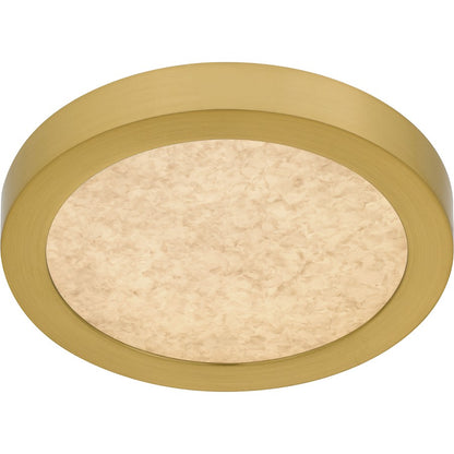 Quoizel Outskirts 8in Square LED Flush Mount | Modern Brushed Gold Aluminum and Alabaster Acrylic | Hallway & Entryway | Model OSTA1708BRG