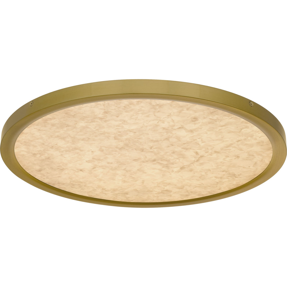 Quoizel Outskirts 20in LED Flush Mount | Modern Brushed Gold and Alabaster Acrylic | Bedroom & Hallway | 20 x 20 x 1 in | Model OSTA1720BRG