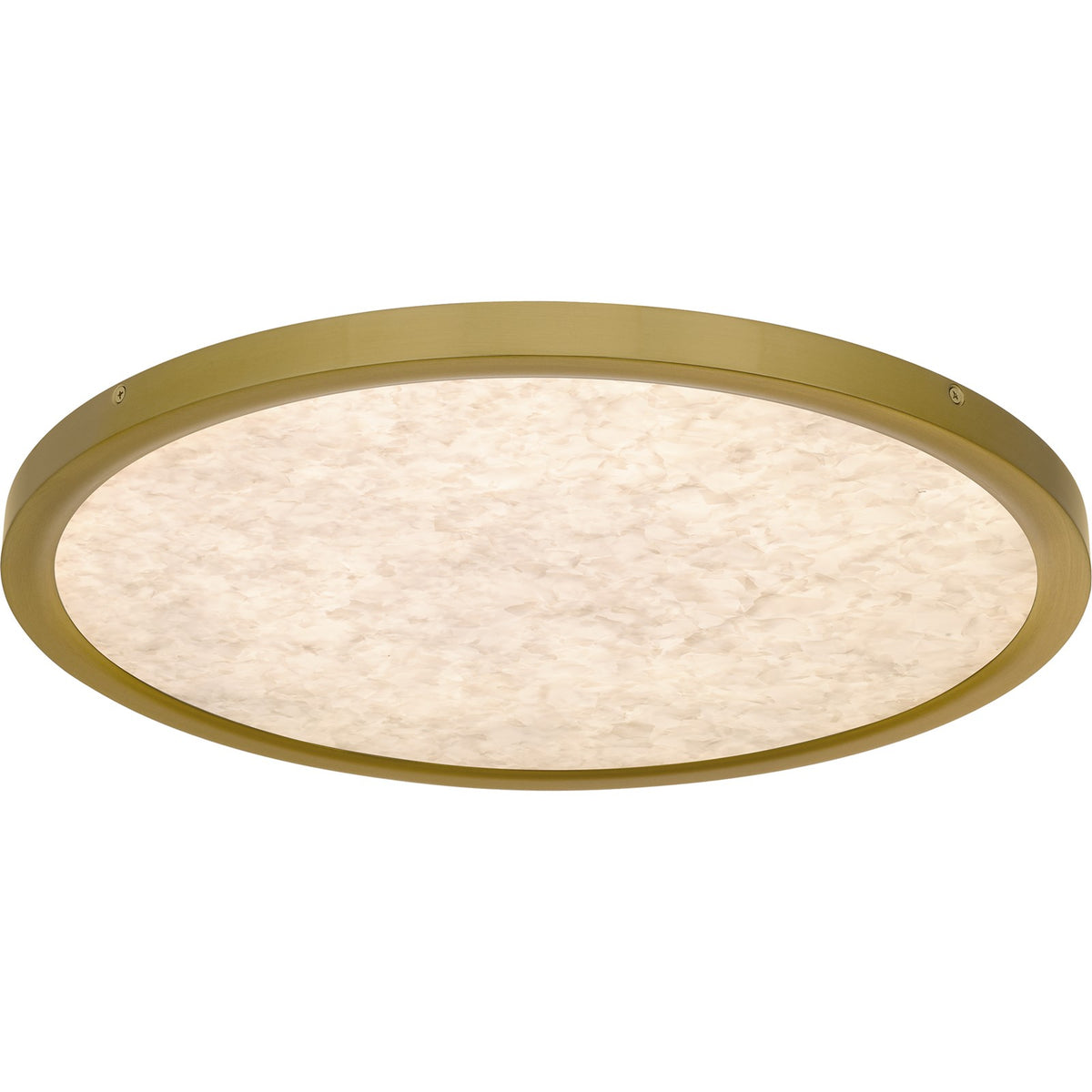 Quoizel Outskirts 20in LED Flush Mount | Modern Brushed Gold and Alabaster Acrylic | Bedroom & Hallway | 20 x 20 x 1 in | Model OSTA1720BRG