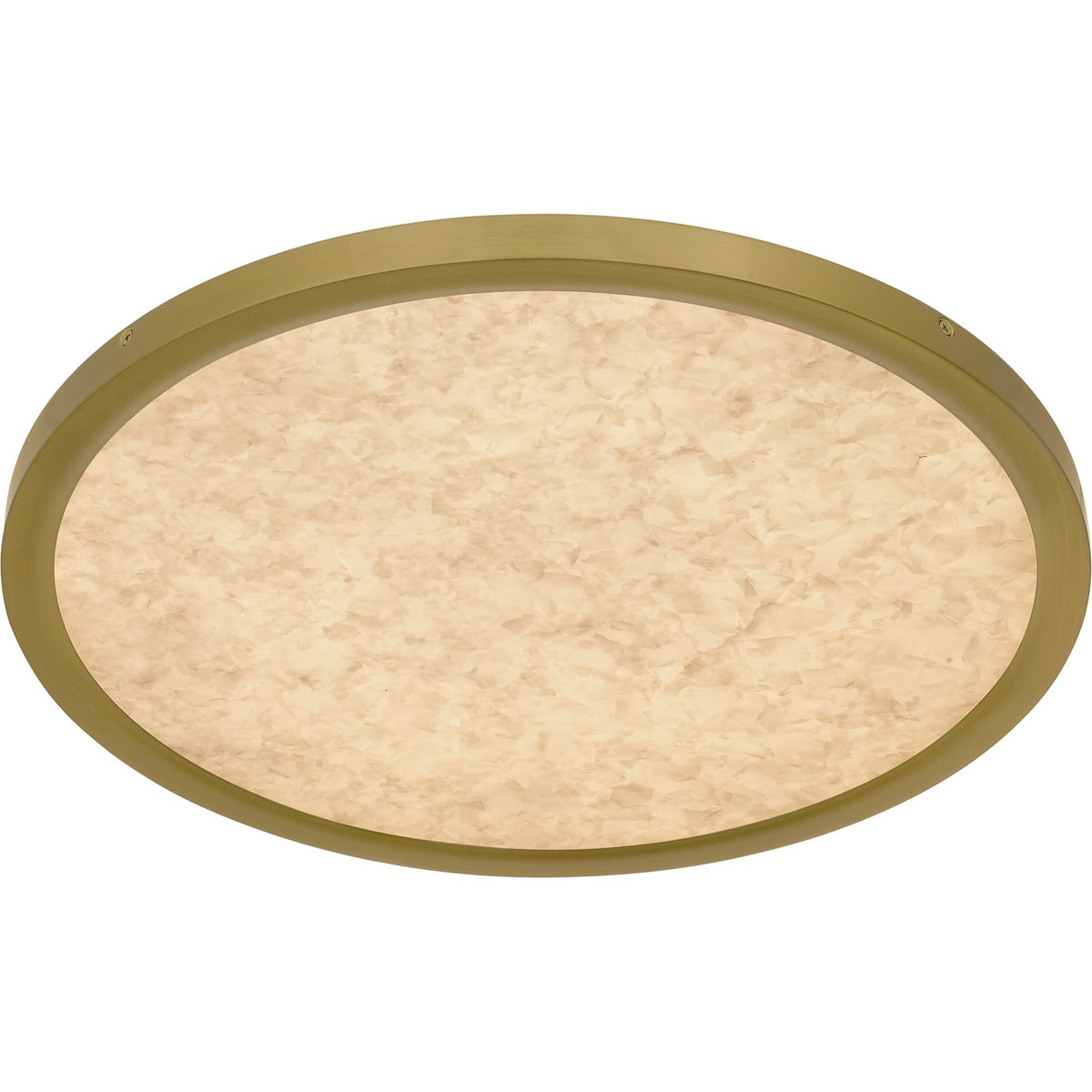 Quoizel Outskirts 20in LED Flush Mount | Modern Brushed Gold and Alabaster Acrylic | Bedroom & Hallway | 20 x 20 x 1 in | Model OSTA1720BRG