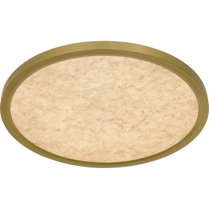 Quoizel Outskirts 20in LED Flush Mount | Modern Brushed Gold and Alabaster Acrylic | Bedroom & Hallway | 20 x 20 x 1 in | Model OSTA1720BRG