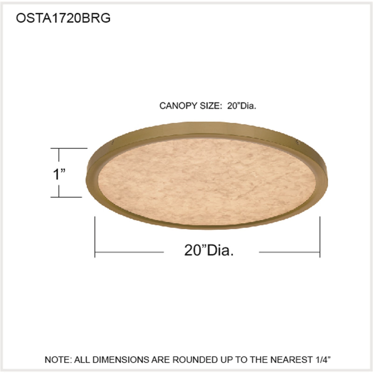 Quoizel Outskirts 20in LED Flush Mount | Modern Brushed Gold and Alabaster Acrylic | Bedroom & Hallway | 20 x 20 x 1 in | Model OSTA1720BRG