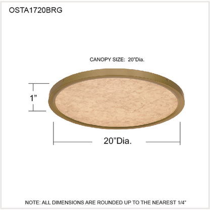 Quoizel Outskirts 20in LED Flush Mount | Modern Brushed Gold and Alabaster Acrylic | Bedroom & Hallway | 20 x 20 x 1 in | Model OSTA1720BRG