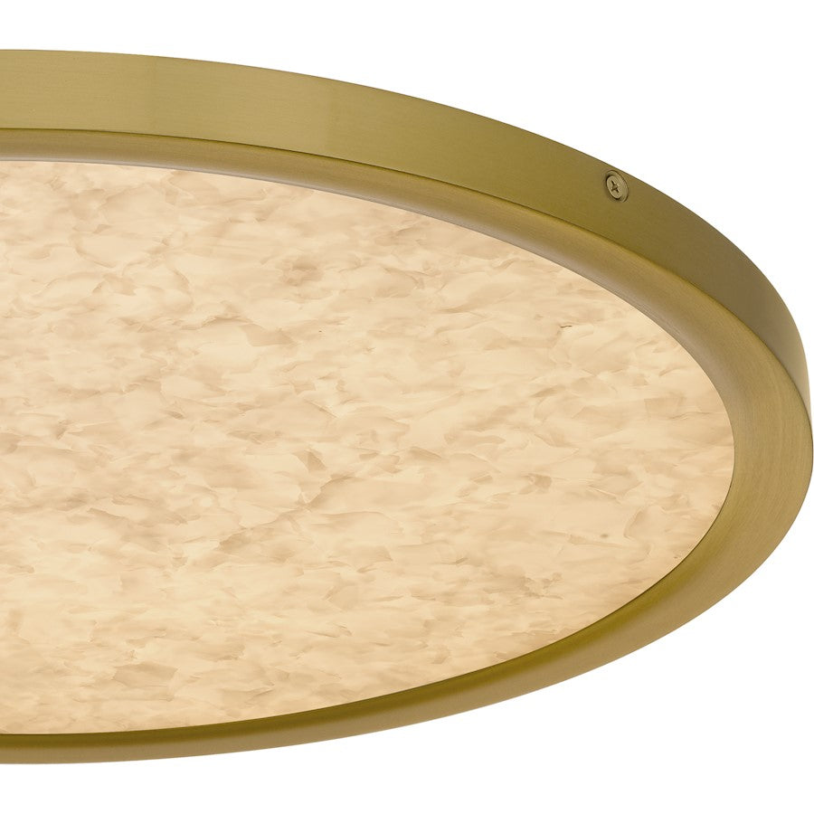 Quoizel Outskirts 20in LED Flush Mount | Modern Brushed Gold and Alabaster Acrylic | Bedroom & Hallway | 20 x 20 x 1 in | Model OSTA1720BRG