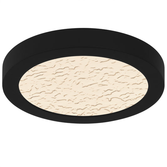 Quoizel Outskirts 8in LED Flush Mount | Modern Earth Black and Clear Textured Acrylic | Bedroom & Hallway | 7.5 x 7.5 x 1 in | Model OSTC1708EK