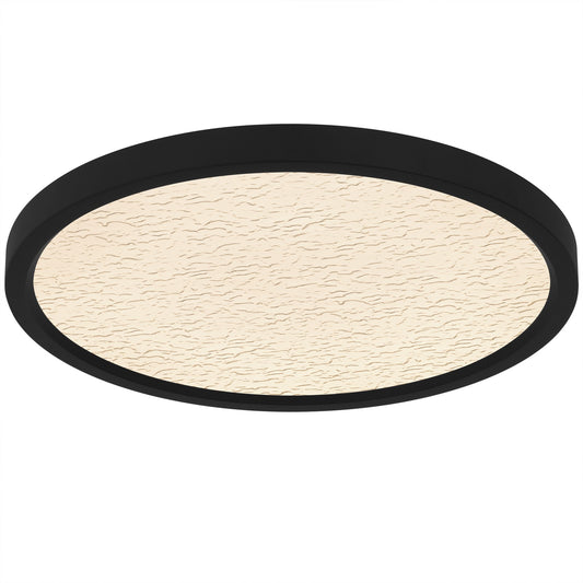 Quoizel Outskirts 15in LED Flush Mount | Modern Earth Black and Clear Textured Acrylic | Bedroom & Hallway | 15 x 15 x 1 in | Model OSTC1715EK