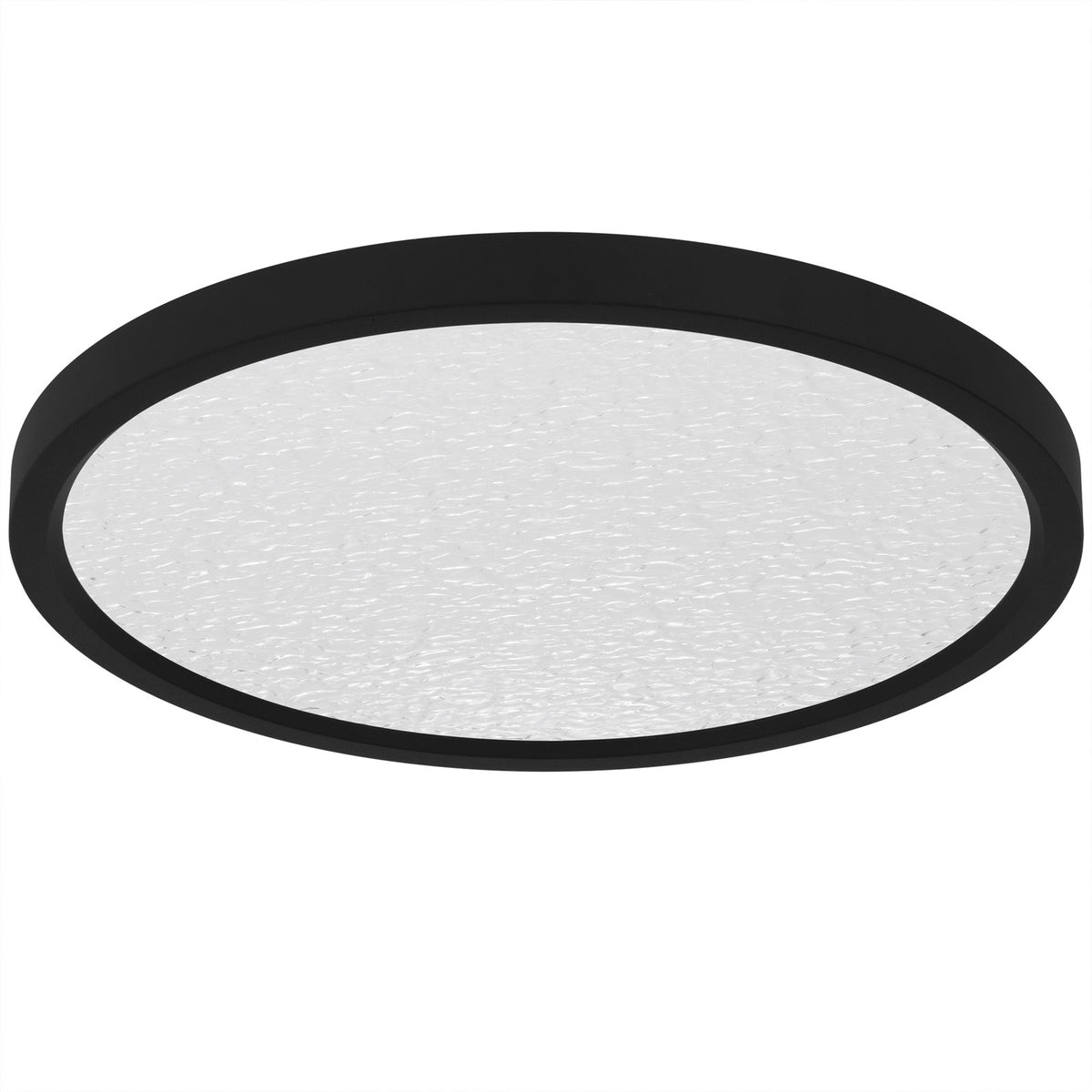 Quoizel Outskirts 15in LED Flush Mount | Modern Earth Black and Clear Textured Acrylic | Bedroom & Hallway | 15 x 15 x 1 in | Model OSTC1715EK
