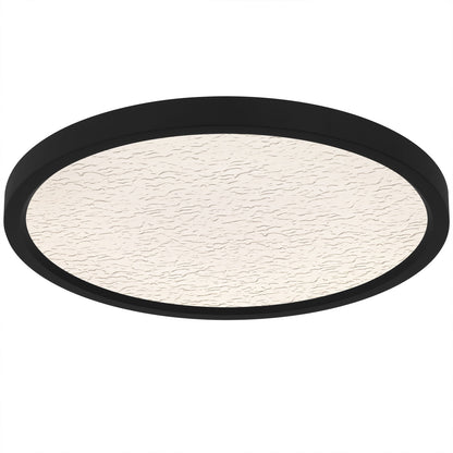 Quoizel Outskirts 15in LED Flush Mount | Modern Earth Black and Clear Textured Acrylic | Bedroom & Hallway | 15 x 15 x 1 in | Model OSTC1715EK