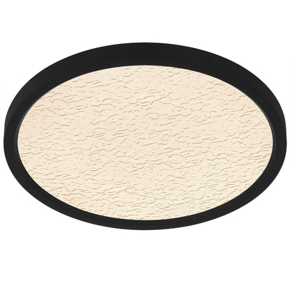 Quoizel Outskirts 15in LED Flush Mount | Modern Earth Black and Clear Textured Acrylic | Bedroom & Hallway | 15 x 15 x 1 in | Model OSTC1715EK