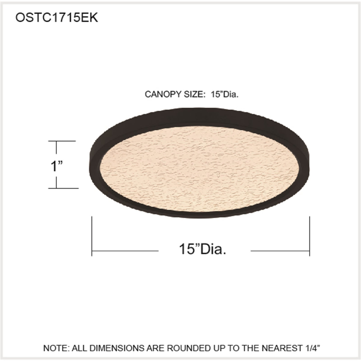 Quoizel Outskirts 15in LED Flush Mount | Modern Earth Black and Clear Textured Acrylic | Bedroom & Hallway | 15 x 15 x 1 in | Model OSTC1715EK