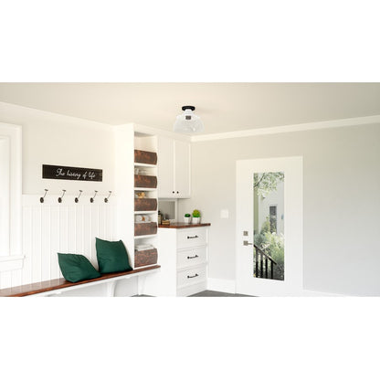 Quoizel Otten 1 Light Semi-Flush Mount, Matte Black/Clear Seedy