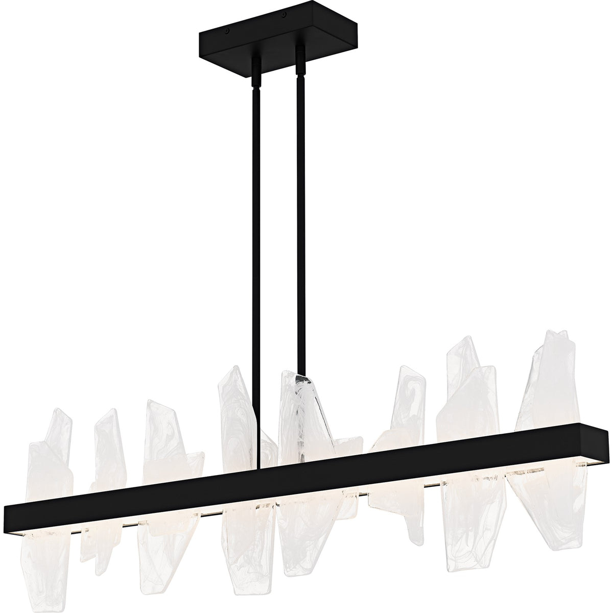 Quoizel Aurelia 42in Linear Island Chandelier | Modern Matte Black and White Swirl Glass | Kitchen Island & Dining Room | Model PCAUR142MBK