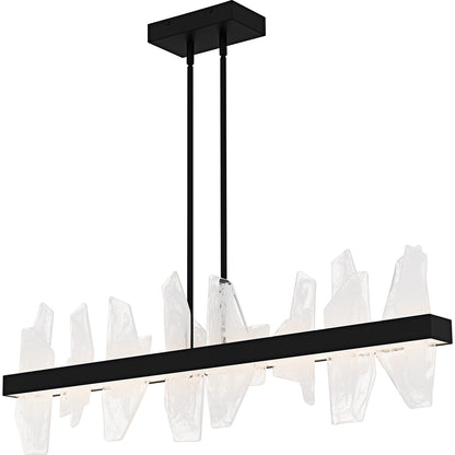 Quoizel Aurelia 42in Linear Island Chandelier | Modern Matte Black and White Swirl Glass | Kitchen Island & Dining Room | Model PCAUR142MBK