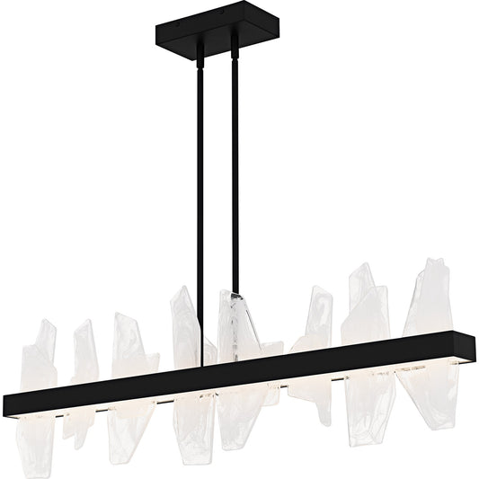 Quoizel Aurelia 42in Linear Island Chandelier | Modern Matte Black and White Swirl Glass | Kitchen Island & Dining Room | Model PCAUR142MBK