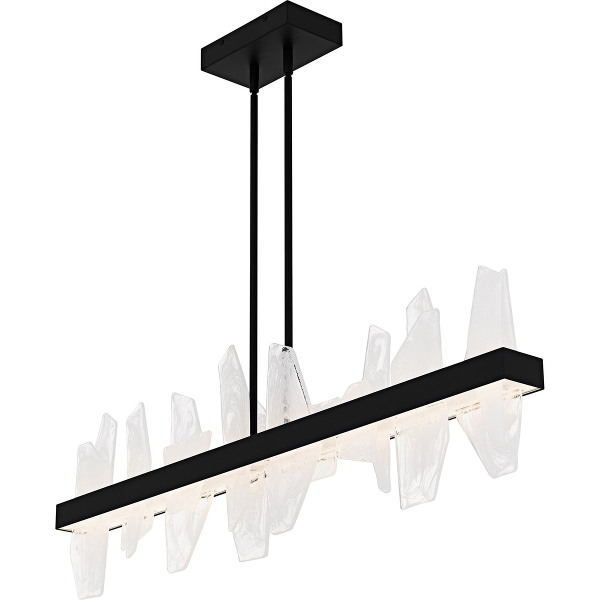 Quoizel Aurelia 42in Linear Island Chandelier | Modern Matte Black and White Swirl Glass | Kitchen Island & Dining Room | Model PCAUR142MBK