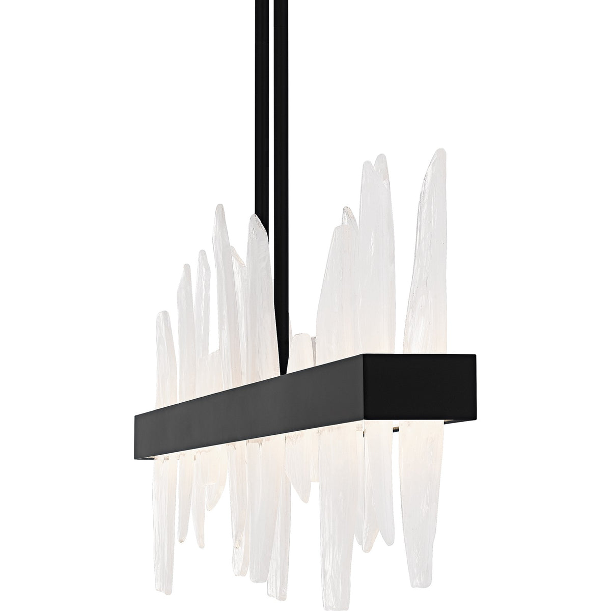 Quoizel Aurelia 42in Linear Island Chandelier | Modern Matte Black and White Swirl Glass | Kitchen Island & Dining Room | Model PCAUR142MBK