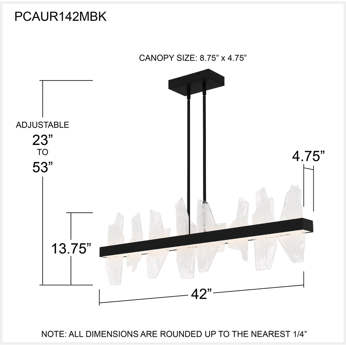 Quoizel Aurelia 42in Linear Island Chandelier | Modern Matte Black and White Swirl Glass | Kitchen Island & Dining Room | Model PCAUR142MBK