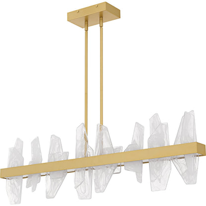 Quoizel Aurelia 42in Linear Island Chandelier | Modern Soft Gold and White Swirl Glass | Kitchen Island & Dining Room | Model PCAUR142SGD
