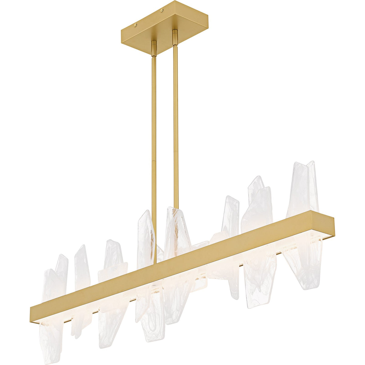 Quoizel Aurelia 42in Linear Island Chandelier | Modern Soft Gold and White Swirl Glass | Kitchen Island & Dining Room | Model PCAUR142SGD