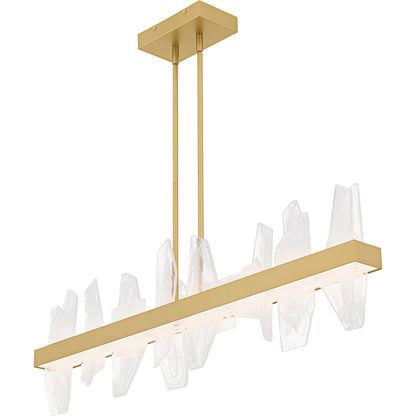 Quoizel Aurelia 42in Linear Island Chandelier | Modern Soft Gold and White Swirl Glass | Kitchen Island & Dining Room | Model PCAUR142SGD