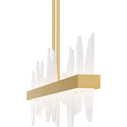 Quoizel Aurelia 42in Linear Island Chandelier | Modern Soft Gold and White Swirl Glass | Kitchen Island & Dining Room | Model PCAUR142SGD