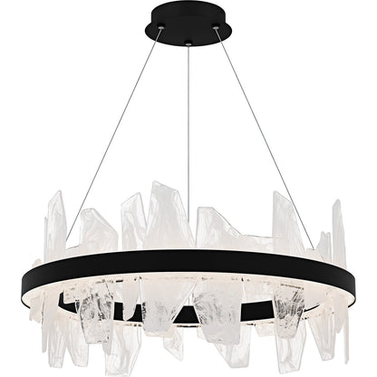 Quoizel Aurelia 30in Round Chandelier | Modern Matte Black and White Swirl Glass | Dining Room & Living Room | 30 x 30 x 13.75 in | Model PCAUR5030MBK
