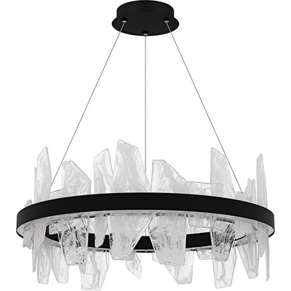 Quoizel Aurelia 30in Round Chandelier | Modern Matte Black and White Swirl Glass | Dining Room & Living Room | 30 x 30 x 13.75 in | Model PCAUR5030MBK