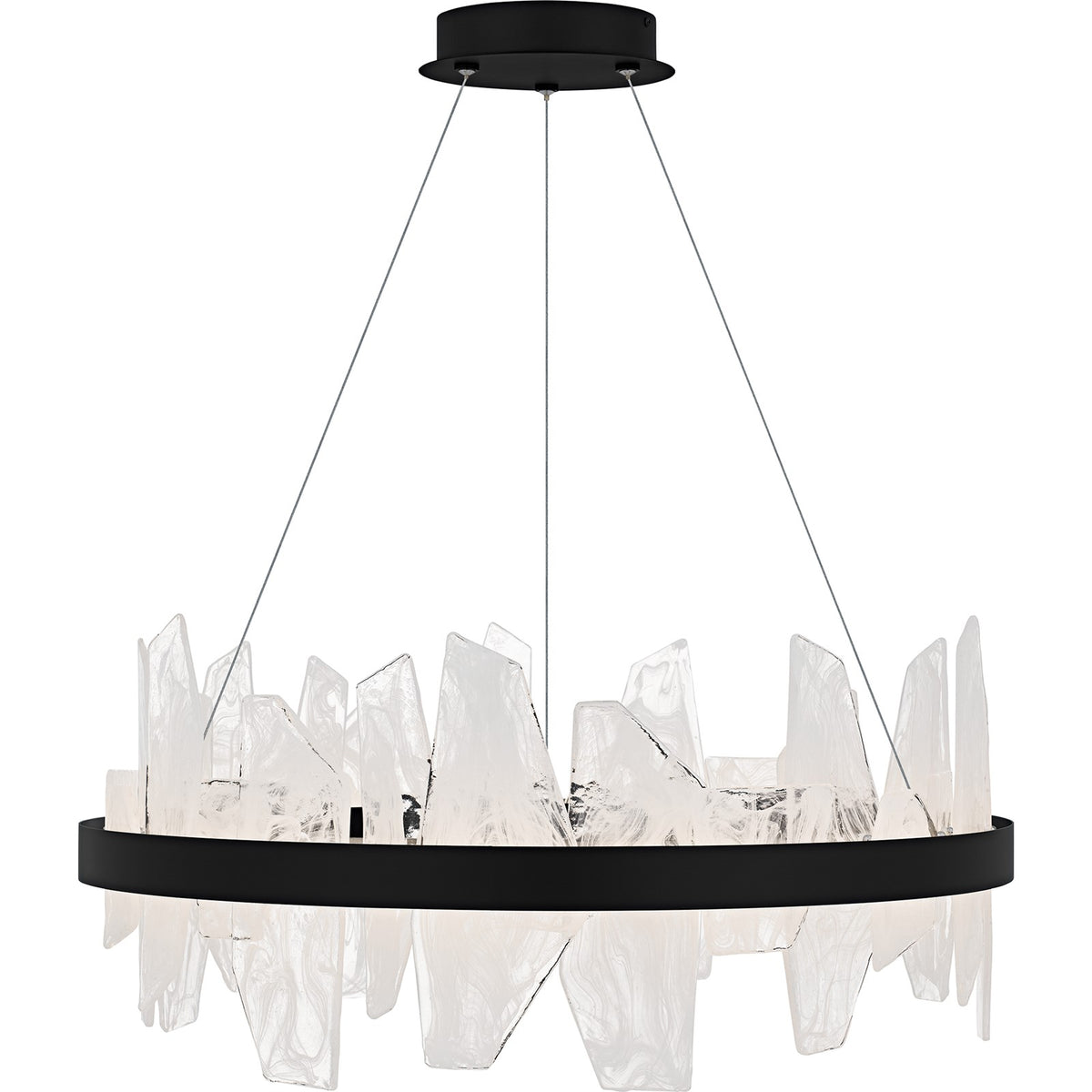 Quoizel Aurelia 30in Round Chandelier | Modern Matte Black and White Swirl Glass | Dining Room & Living Room | 30 x 30 x 13.75 in | Model PCAUR5030MBK