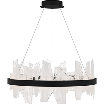 Quoizel Aurelia 30in Round Chandelier | Modern Matte Black and White Swirl Glass | Dining Room & Living Room | 30 x 30 x 13.75 in | Model PCAUR5030MBK