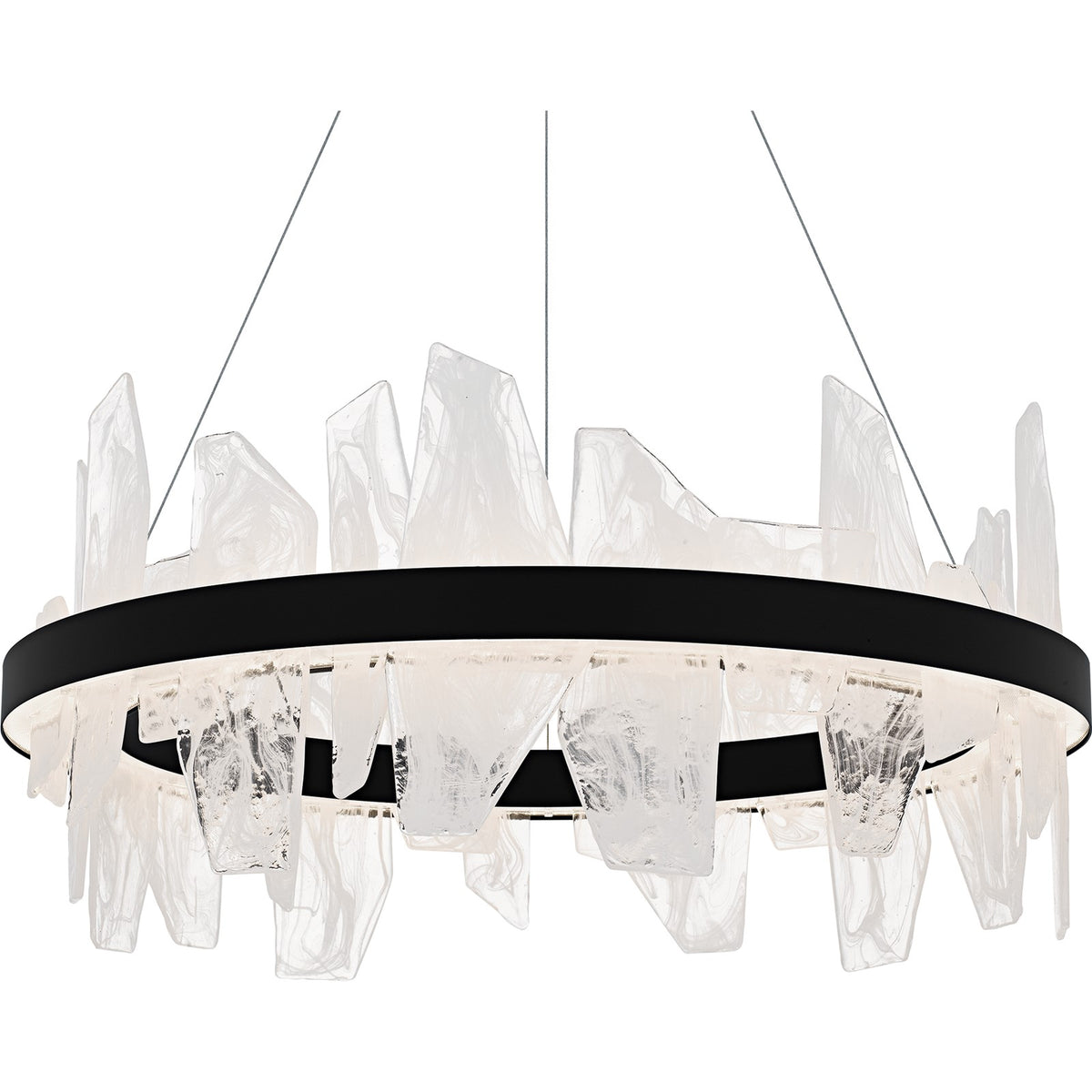 Quoizel Aurelia 30in Round Chandelier | Modern Matte Black and White Swirl Glass | Dining Room & Living Room | 30 x 30 x 13.75 in | Model PCAUR5030MBK
