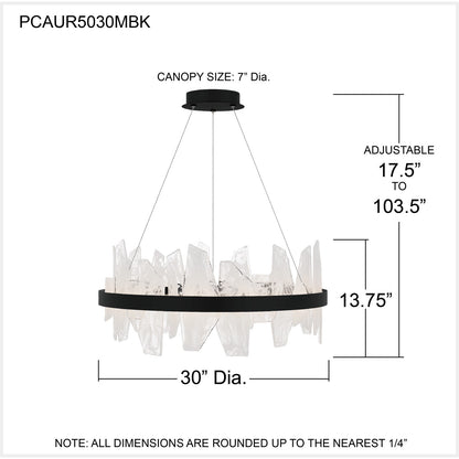 Quoizel Aurelia 30in Round Chandelier | Modern Matte Black and White Swirl Glass | Dining Room & Living Room | 30 x 30 x 13.75 in | Model PCAUR5030MBK