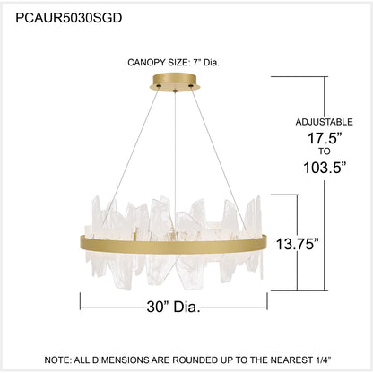 Quoizel Aurelia 30in Round Chandelier | Modern Soft Gold and White Swirl Glass | Dining Room & Living Room | 30 x 30 x 13.75 in | Model PCAUR5030SGD