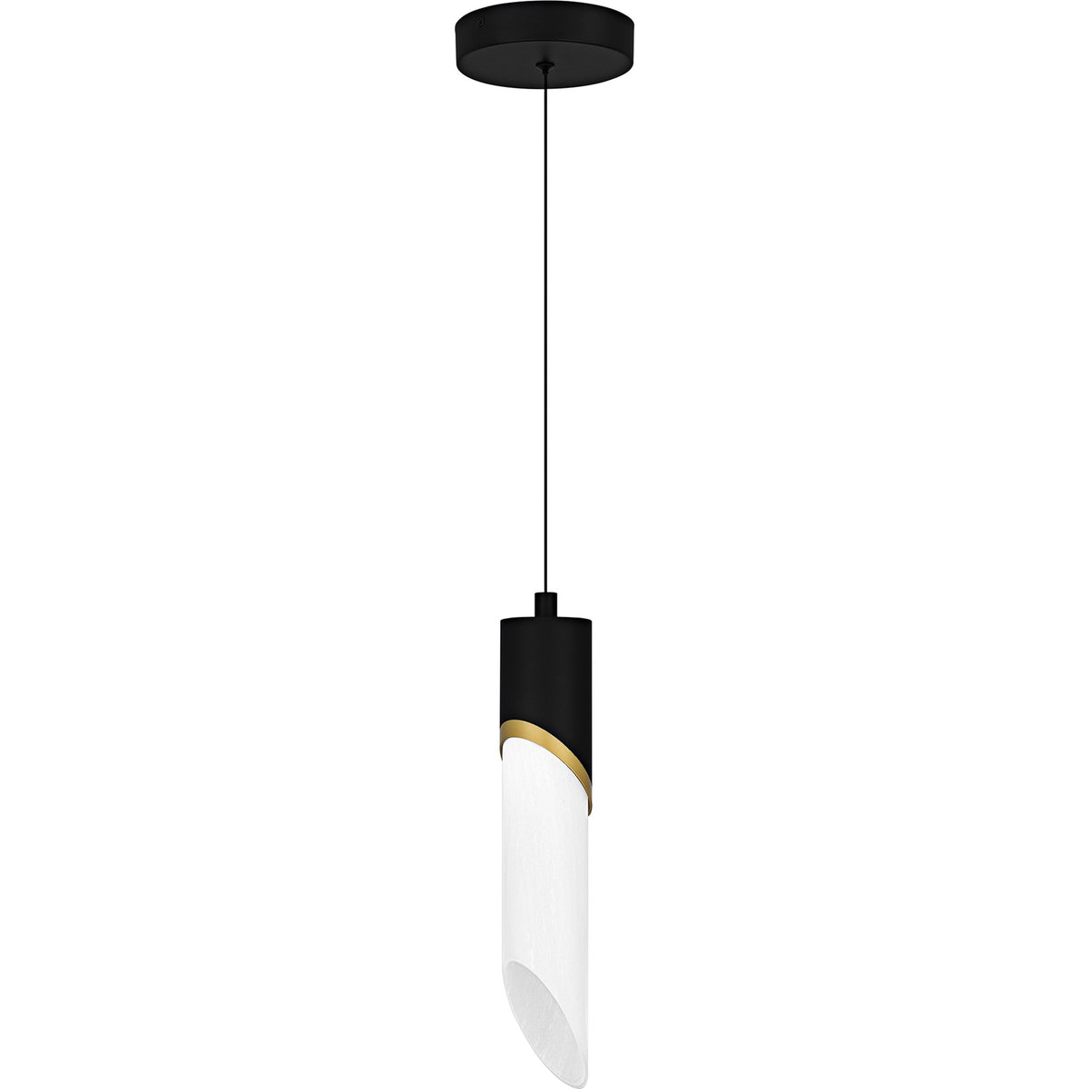 Quoizel Alys 14in Mini Pendant | Modern Matte Black and Alabaster Glass | Kitchen Island & Bar | 2.5 x 2.5 x 13.75 in | Model PCAYS1503MBK
