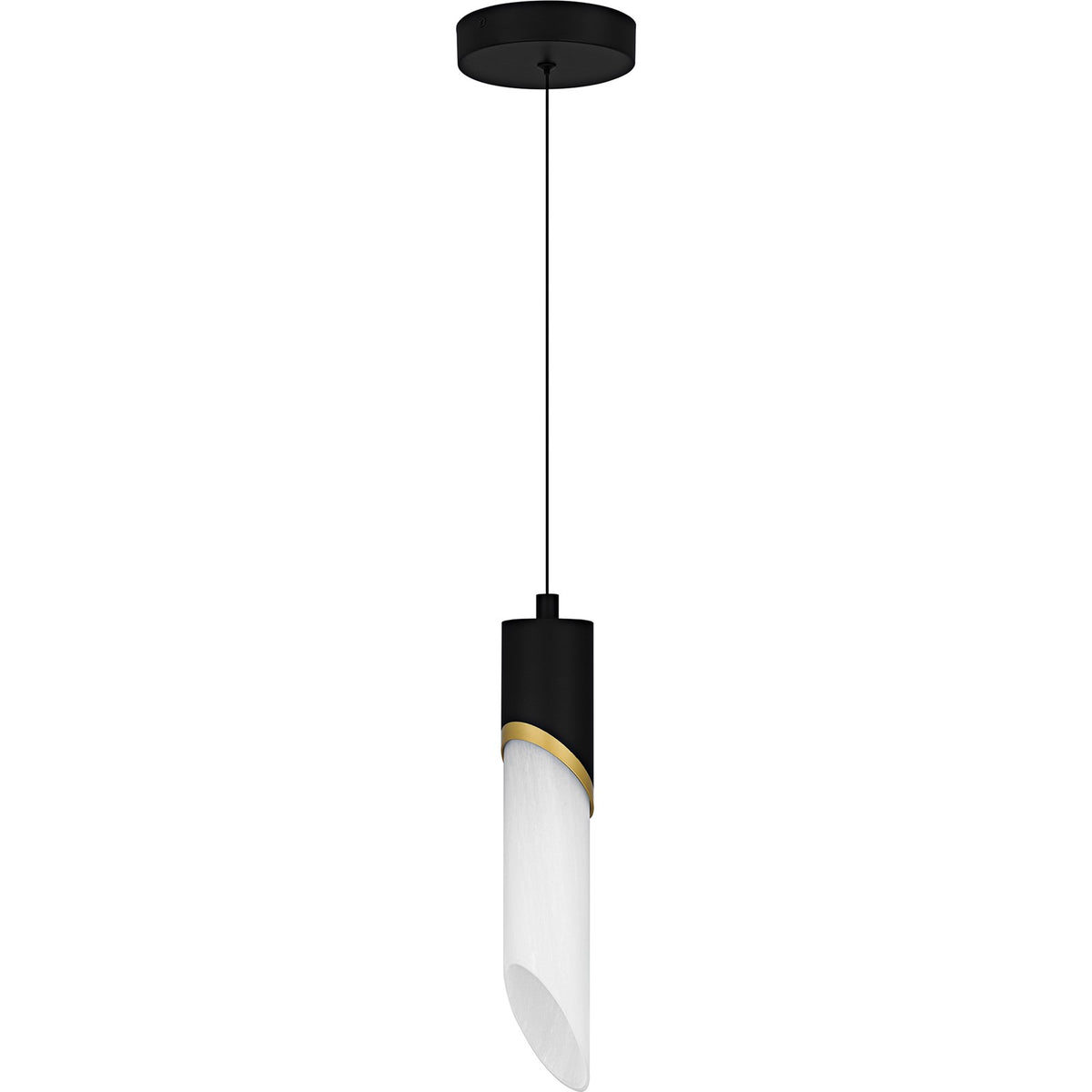 Quoizel Alys 14in Mini Pendant | Modern Matte Black and Alabaster Glass | Kitchen Island & Bar | 2.5 x 2.5 x 13.75 in | Model PCAYS1503MBK