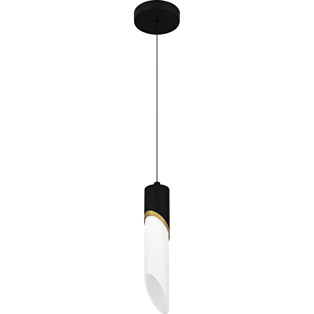 Quoizel Alys 14in Mini Pendant | Modern Matte Black and Alabaster Glass | Kitchen Island & Bar | 2.5 x 2.5 x 13.75 in | Model PCAYS1503MBK