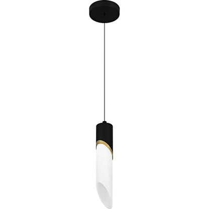 Quoizel Alys 14in Mini Pendant | Modern Matte Black and Alabaster Glass | Kitchen Island & Bar | 2.5 x 2.5 x 13.75 in | Model PCAYS1503MBK