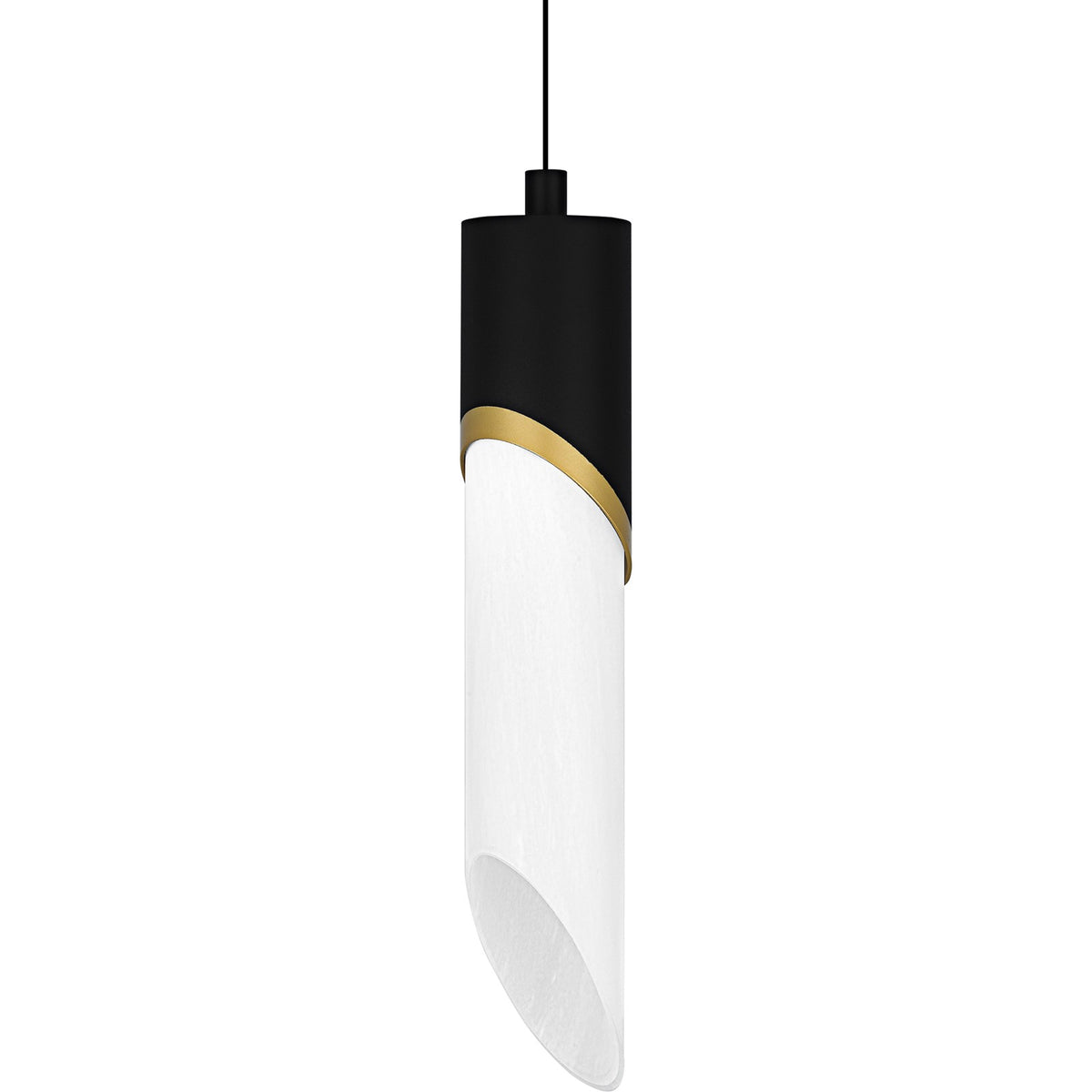 Quoizel Alys 14in Mini Pendant | Modern Matte Black and Alabaster Glass | Kitchen Island & Bar | 2.5 x 2.5 x 13.75 in | Model PCAYS1503MBK