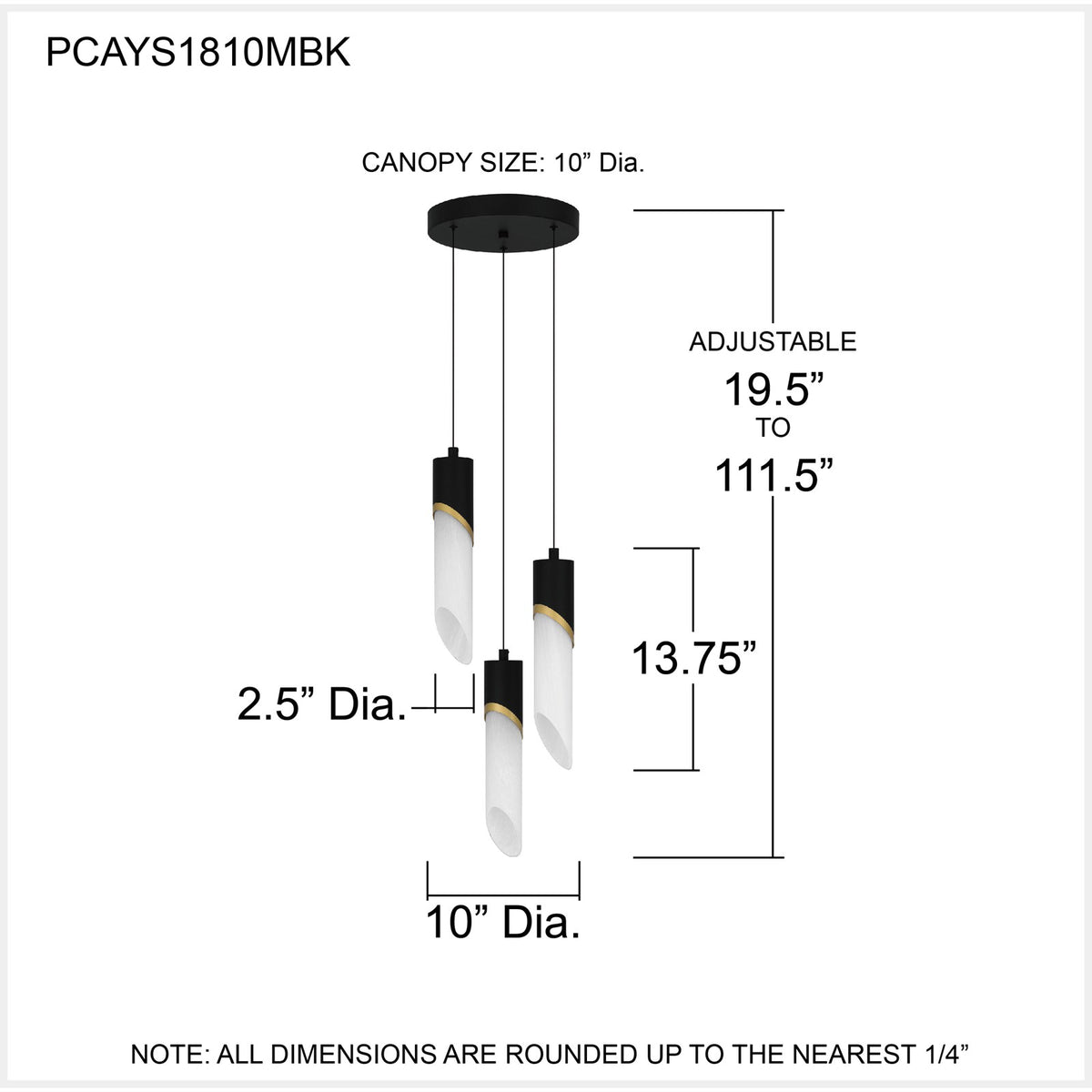 Quoizel Alys 10in 3-Light Pendant | Contemporary Matte Black and Alabaster Glass | Kitchen Island & Dining Room | Model PCAYS1810MBK