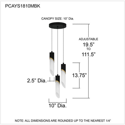Quoizel Alys 10in 3-Light Pendant | Contemporary Matte Black and Alabaster Glass | Kitchen Island & Dining Room | Model PCAYS1810MBK