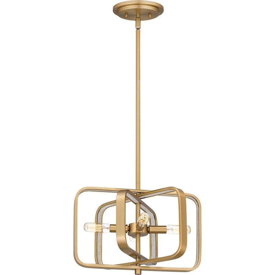 4 Light Pendant, Brushed Weathered Brass