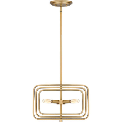 4 Light Pendant, Brushed Weathered Brass
