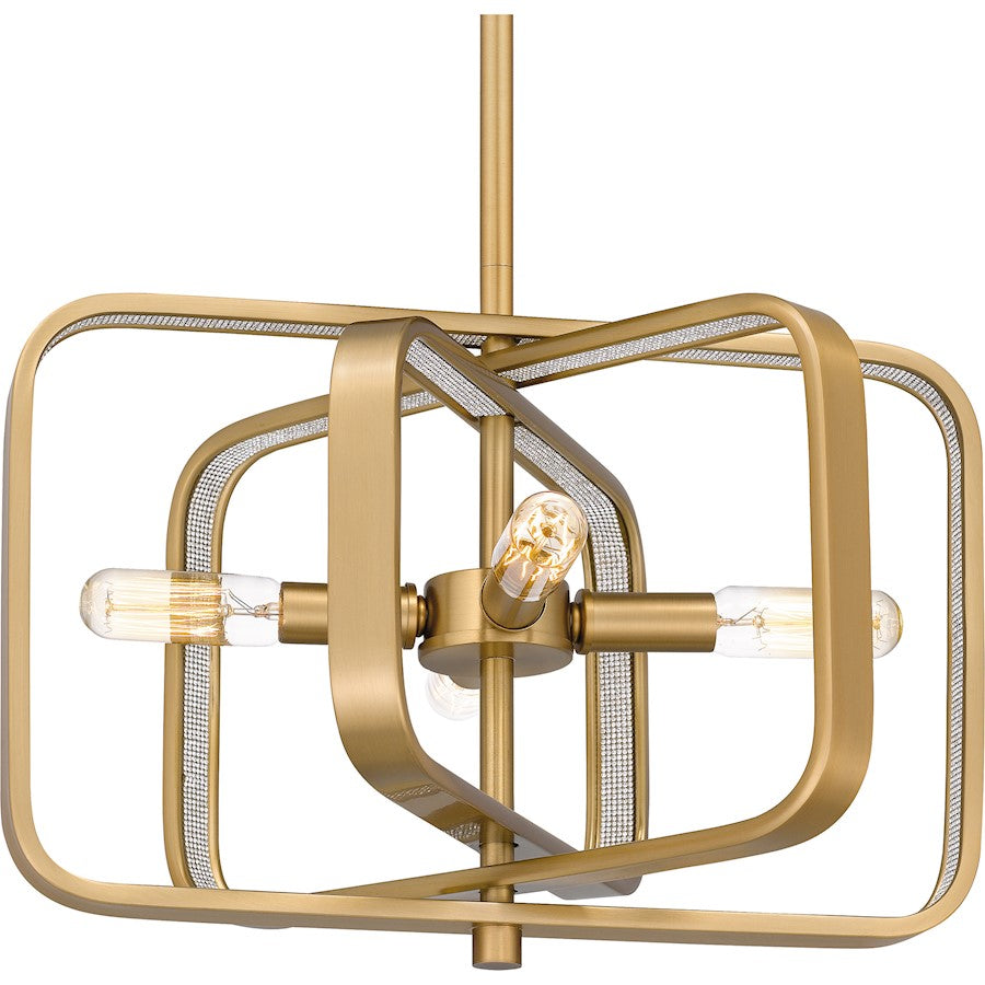 4 Light Pendant, Brushed Weathered Brass