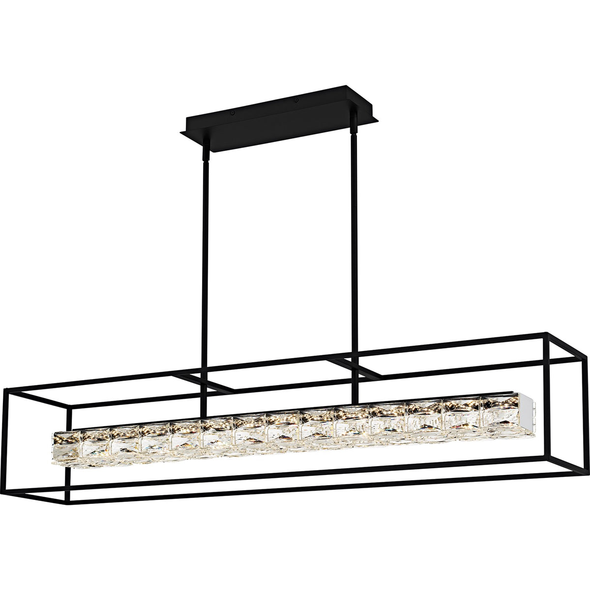 Quoizel Dazzle 48in LED Island Chandelier | Modern Glam Matte Black and Clear Crystal Glass | Kitchen Island & Dining Room | Model PCDZ148MBK