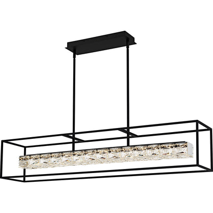 Quoizel Dazzle 48in LED Island Chandelier | Modern Glam Matte Black and Clear Crystal Glass | Kitchen Island & Dining Room | Model PCDZ148MBK